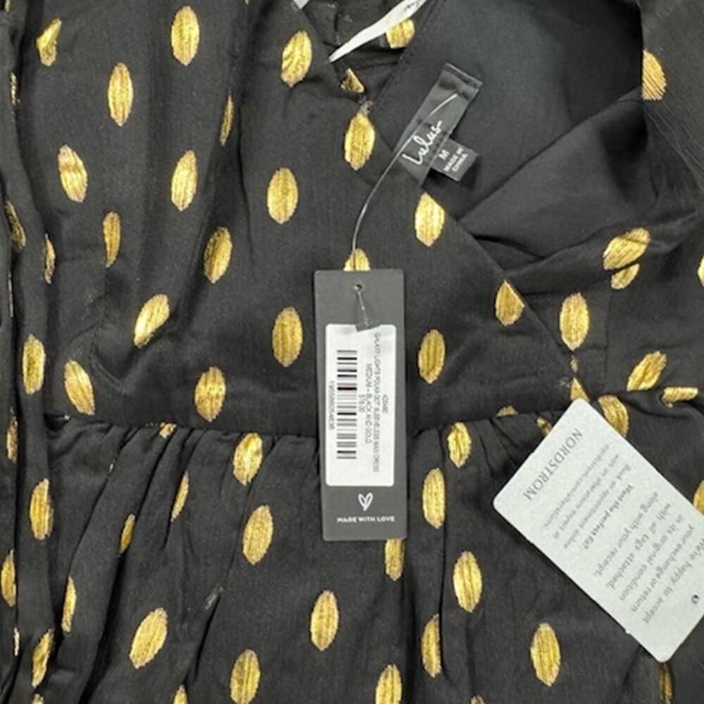 NWT Lulus Galaxy Lights Black and Gold Polka Dot Sleeveless Maxi Dress - Picture 6 of 9